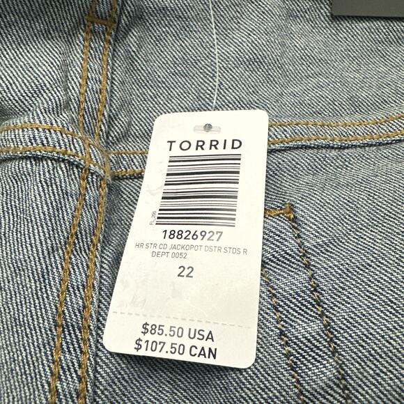 Torrid Jeans Womens 22W Straight Leg High Rise Distressed Studded - Picture 3 of 16